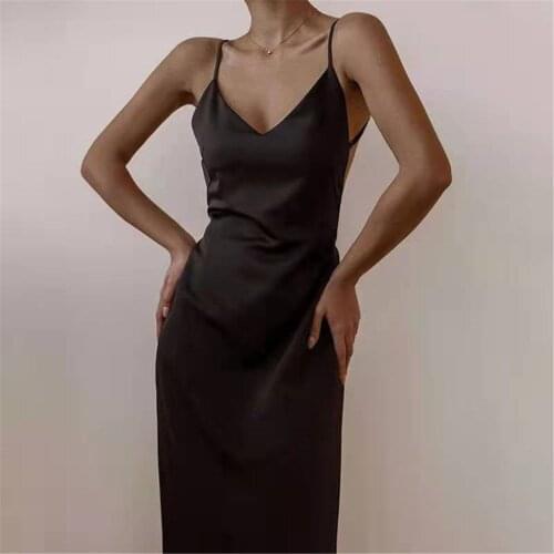 Evening Party Womens Dress Sexy Backless Sleeveless Summer Dress Solid Color Spaghetti Strap Dresses For Women Robe Femme Ete
