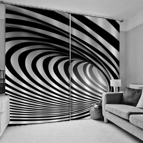 High quality custom 3d curtain fabric black and white lines curtains modern living room curtains