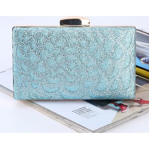 Blue Color Banquet Printed Diamonds Women Evening Bags Metal Party Small Day Clutch Purse Flap Design Holder