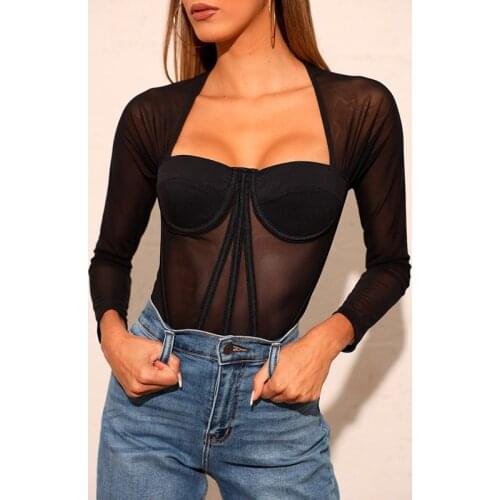 Long Sleeve T Shirt For Women Female Mesh Top 2021 Spring Autumn Ladies Sexy Slim Low Cut Tops