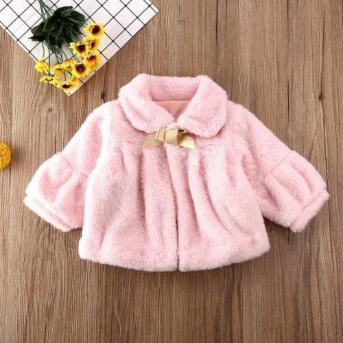 Toddler Baby Girl Winter Coat Cape Fluffy Warm Wool Coat Sweet Kids Girls Fleece Knot Turn-down Collar Coats Outerwear
