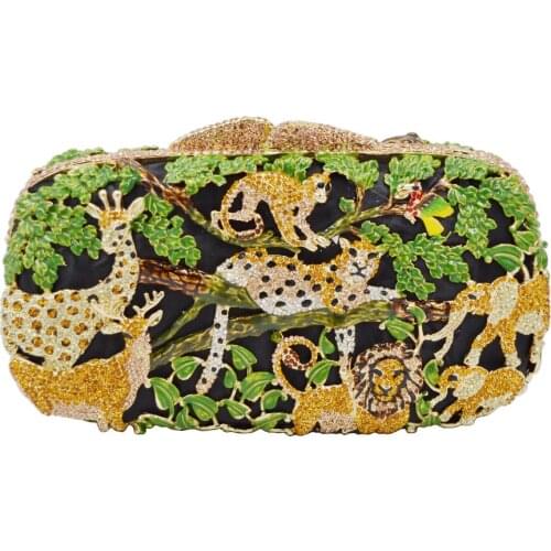 Zoo Inspired Crystal Purse evening bags women pochette soiree Monkey Lion Shape Clutches party ladies Clutch bag SC045