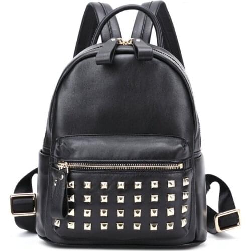 099 Classic Cow Leather Mini Rivet Backpack Women Outdoor Casual School Bag