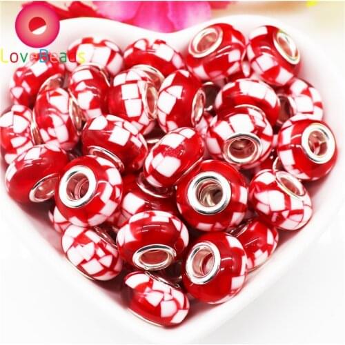 10pcs Red Color Large Hole European Beads Murano Spacer Fit European Pandora Bracelet Earrings Necklaces Keychain Charms Jewelry
