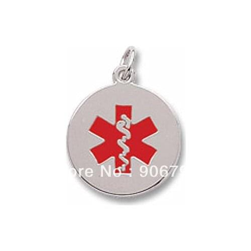 100pcs a lot rhodium plated medical alert charm with red paint smooth and flat back for engraving
