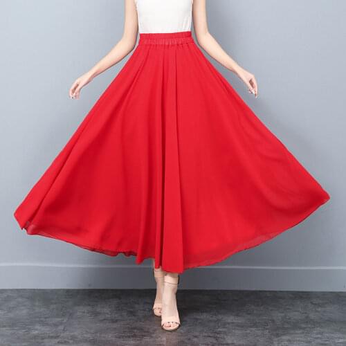 2021 New Summer Chiffon Long Skirts for Women Elegant Casual High Waist Beach Maxi Skirts Female Fashion Solid Color Skirts L645