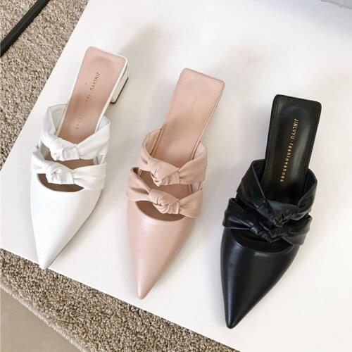 2021 Women Slippers Pointed Toe Mules Slides Slippers Shoes Woman Thick Low Heel Slip On Female Flat Outdoor Slides Slippers