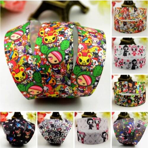 22mm 25mm 38mm 75mm Ruban satin Tokidoki Cartoon Character printed Grosgrain Ribbon party decoration 10 Yards Mul101