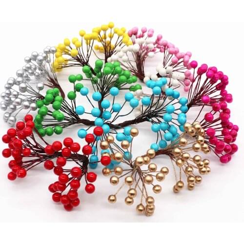 25pcs/50 heads Artificial Flower Mini Berry Bacca Bouquet For Wedding Decoration DIY Scrapbooking Decorative Wreath Fake Flowers