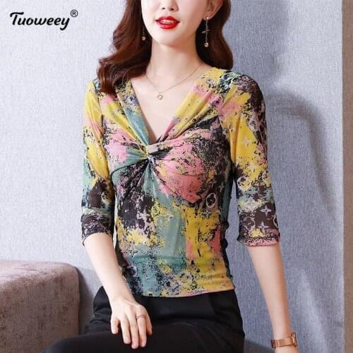 5XL elegant Plus Size floral slim Women v-neck long Blouses 2021 Fashion autumn long Sleeve elegant Shirt Female Casual tops