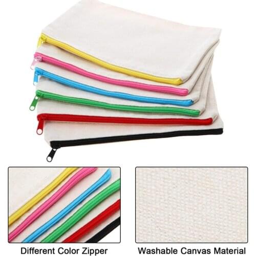 6Pcs Multi-Purpose Travel Toiletry Bag Pen Pencil Bag Blank Cosmetics Bag with Zipper Canvas Makeup Pouches DIY Craft Bag