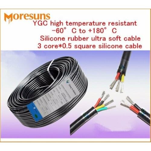 Free Ship 15M 3Core*0.5 Square Silicone Cable YGC high Temperature Resistant -60C to +180C Silicone rubber ultra soft cables
