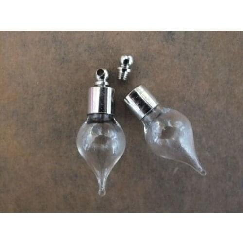 Free ship 50Pcs 6mm water drop rice art glass vial pendant Screw cap wish bottle pendant perfume bottle essential oil bottle
