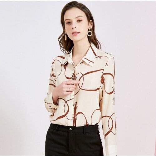 Womens Blouses and Tops Silk beige Coffee Floral Printed Office Formal Casual Shirts Plus Large Size Spring Summer Sexy Femme
