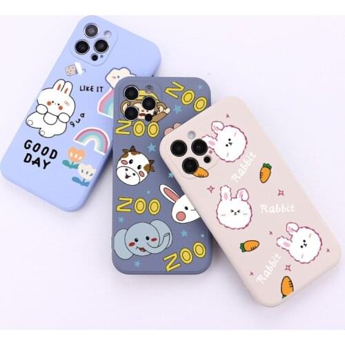 Cartoon Bear Phone Case for iPhone 11 12 Pro Max XR XS Max Case 7 8 Plus SE 2020 Phone Cover Cute Rabbit Soft Silicone Cases