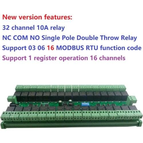 DC 12V 24V 32channels Modbus RTU RS485 Relay Switch Board UART Serial Port Module with DIN Rail Box PLC Expanding Board