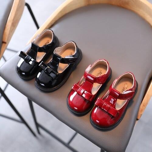 Girls Baby School Single Shoes Bowknot Princess PU Leather Shoes Red Childrens Performances Kids Flats Infant Casual Soft
