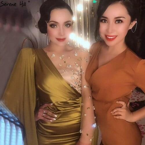 Dubai O-Neck Mermaid Sexy Evening Dresses Plus Size 2020 Long Sleeveless Beading Satin Formal Dress Serene Hill BLA70583