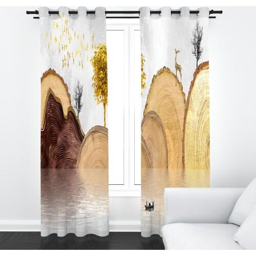 Custom Any Size Creative rockery pattern by the lake landscape curtain window for Living room Bedroom Golden tree Drapes Decor