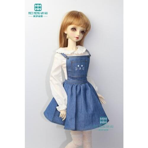 BJD doll clothes girl dress for 60m 1/3 BJD doll fashion casual denim dress + print T-shirt