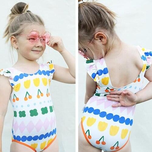 Baby Girls Swimsuit Cute Cherry Printed Infant Toddler Swimwear Ruffle Bathing Suit Summer Sisters Matching Cloth Kids Bikinis