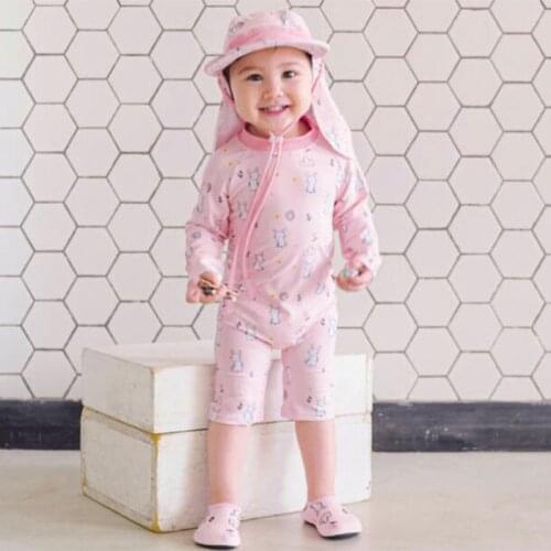 Cute Rabbit Kids Girl Swimsuit Long Sleeve Animal Children 1-6 Years Baby Girls Pink Swimwear 2021 New Style Bebes Bathwears