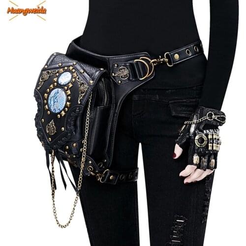 Retro Waist Fashion Bag Steampunk Womens Chain Casual Inclined Shoulder Wallet 2021 New Lady Bag Leather Vogue Multi-function