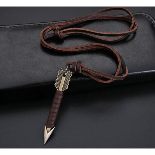 Man Necklace Handmade Vintage Leather Arrow Pendant Necklace Rope Chain Necklaces Men&Women Punk Jewlery Accessories Wholesale