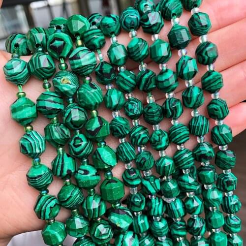 Natural Faceted Green Malachite Stone Beads Olive Shape Loose Beads For Jewelry DIY Making Bracelet Accessories 15'' 8mm 10mm
