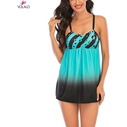 2021 New 8XL Swimsuit Dot Print Halter Tankinis Beachwear Gradient Color Cross Belt Two Pieces Swimwear Plus Size Bathing Suit