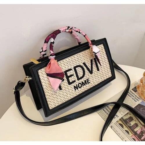 2021 Summer New Womens Fashion Portable Small Square Straw Beach Bag Handbags Women Crossbody Bag Purses and Handbags