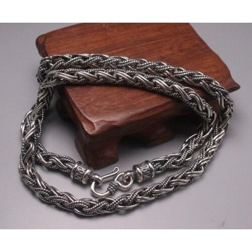 New Pure 925 Sterling Silver Necklace 7mm Double-deck Wheat Link Chain Necklace 22.04"L