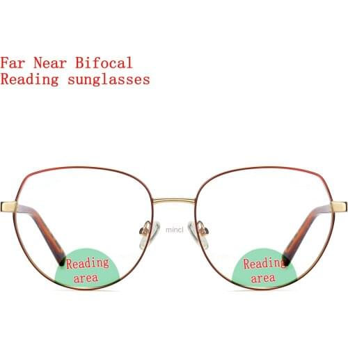 Outdoor Sun Photochromic Bifocal Reading Glasses Women Square Glasses Frame Red Female Discolor Presbyopic Hyperopia Glasses NX