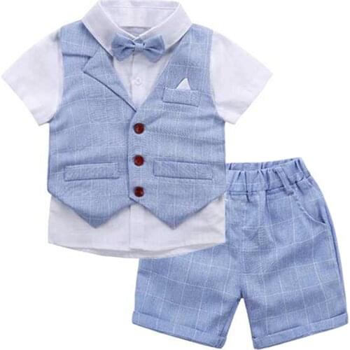Toddler Kids Clothing 1 2 3 4 5 6 7 Years Boys Suit Set Vest + Shirt + Shorts + Bow 4 Pieces Children Costume for Party