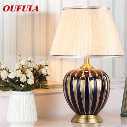 OUFULA Copper Table Lamps Ceramic Desk Luxury Modern Fabric for Foyer Living Room Office Creative Bed Room Hotel