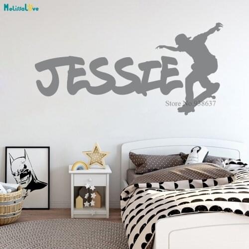 Personalized Skateboard Decal Custom Name Boys Room Sticker Nursery Playroom Sports Removable Vinyl Wall Sticker BA901