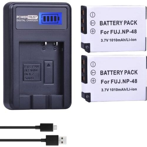 PowerTrust 2Pcs NP-48 NP 48 NP48 Rechargeable Li-ion Battery and LCD USB Charger for Fujifilm XQ1 and XQ2 Cameras