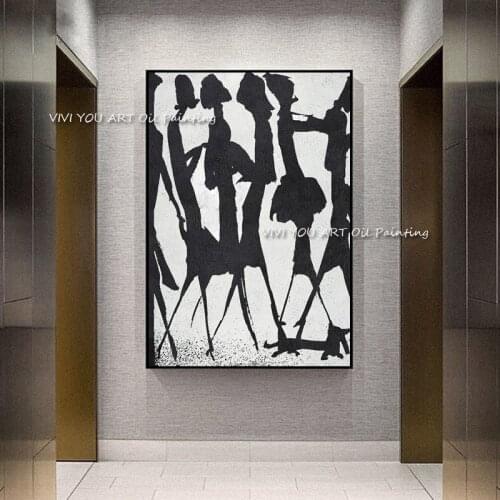 100% Handmade Oil painting Modern handmade painting model black and white figure shadow on oil canvas for living room decor