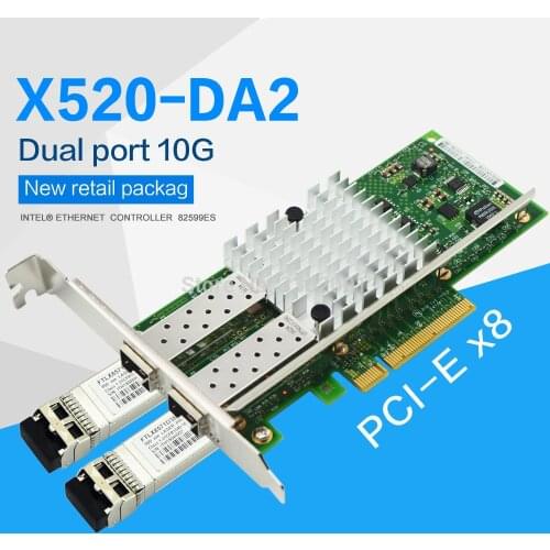 X520-DA2 10G SFP+ dualport PCIe 2.0 x8 Intel 82599ES Chip Ethernet Network Adapter-Including two 10g multimode modules