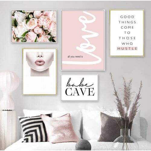 Modern Fashion Light Pink Peony Flower Love Canvas Painting Girls Gallery Wall Art Poster Print Picture Bedroom Home Decor