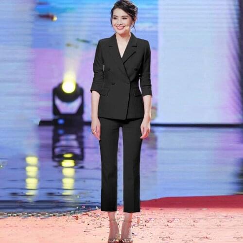 Set female 2019 summer and autumn new solid color casual slim suit jacket fashion trousers temperament womens two-piece suit