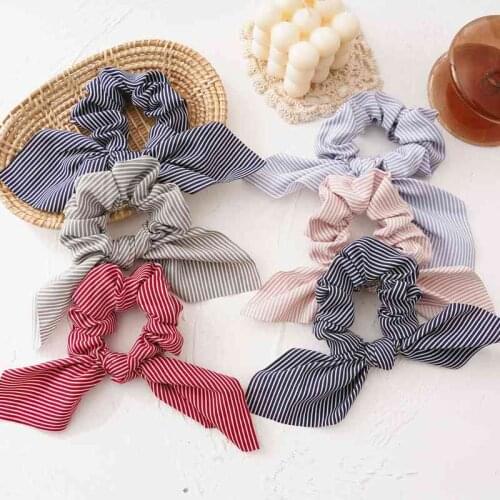 Korean version of the new summer rabbit ears striped hair ring knotted large intestine ring female wild rubber band Yiwu jewelry