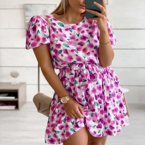 Summer Dress Woman Robe Femme Print A-Line Dresses O-Neck Short Sleeve Y2K Dress For Women Clothing 2021 Casual Vestido De Mujer