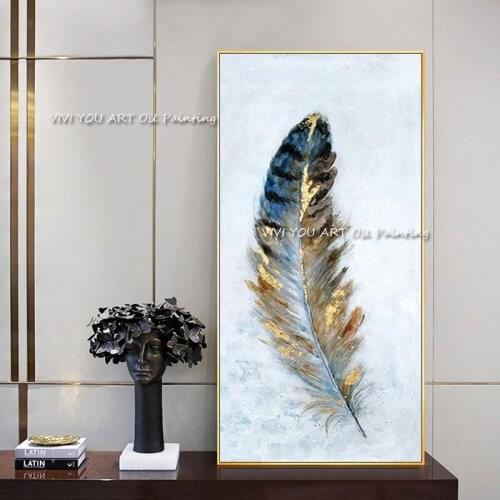 100% Handmade Beautiful Colorful Feather Abstract Oil Paintings On Canvas Modern Home Decor Wall Pictures Home Decoration