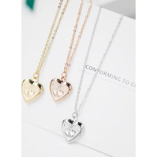 2pcs/Lot Double Heart Photo Frame Pendant Necklace Locket Necklaces Can Open Women Men Memorial Jewelry Gift