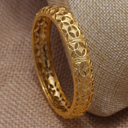 24K Dubai India Ethiopian Yellow Solid Gold Filled Lovely Bangles For Women girls party jewelry Bangles&Bracelet gifts