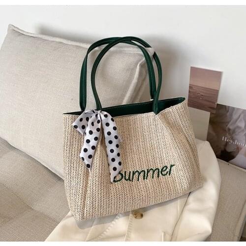 Large Tote Bag 2021 Summer New High-quality Straw Womens Designer Handbag High Capacity Ribbon Shoulder Bags Straw Shopping Bag