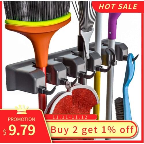 Broom Holder and Garden Tool Organizer for Rake or Mop Handles Up (Black)-HOT