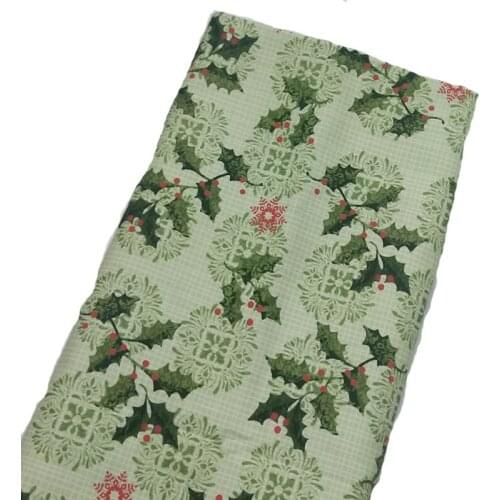 Pretty Christmas Green Leaf Red Cherry Snowflake Printed Cotton Fabric 50x70cm Xmas Fabric Patchwork Cloth Dress Home Decoratio