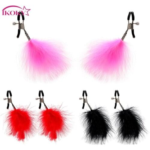 IKOKY Nipple Stimulator Erotic Toys Adult Games Stainless Steel Feather Nipple Clamps Sex Products Sex Toys for Couple